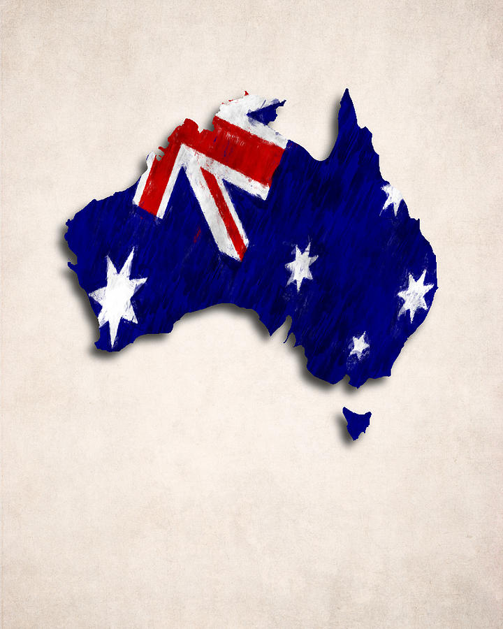 Australia Digital Art - Australia Map Art with Flag Design by World Art Prints And Designs