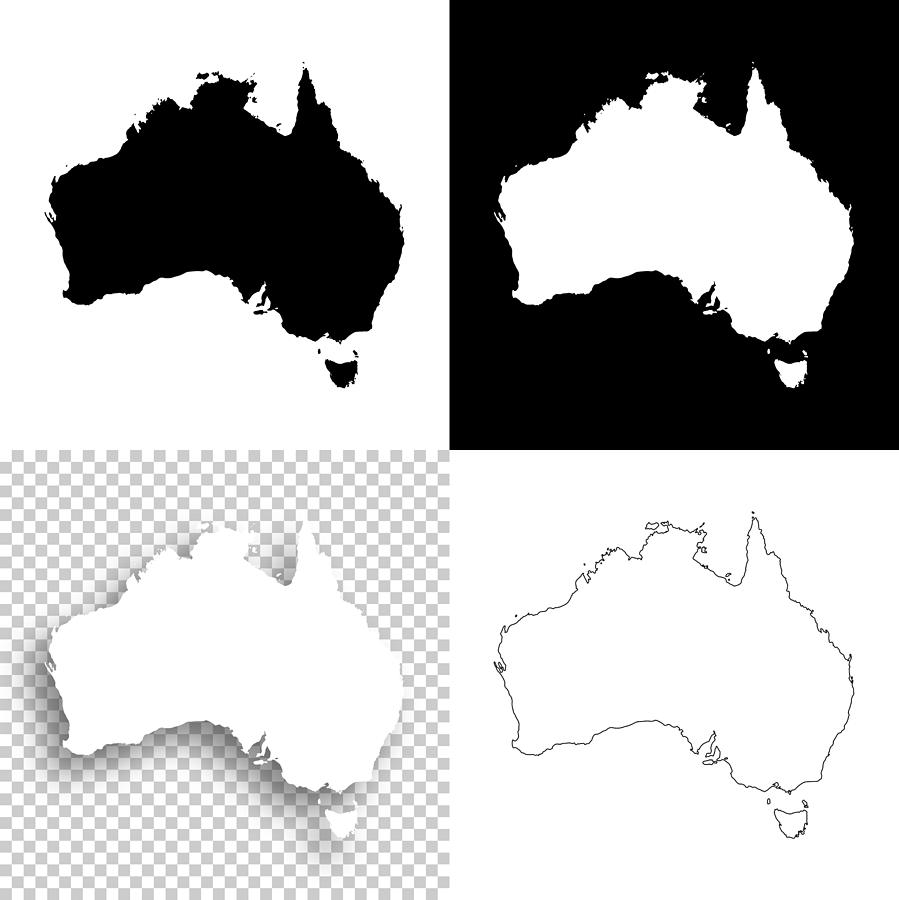 Australia maps for design - Blank, white and black backgrounds Drawing by Bgblue