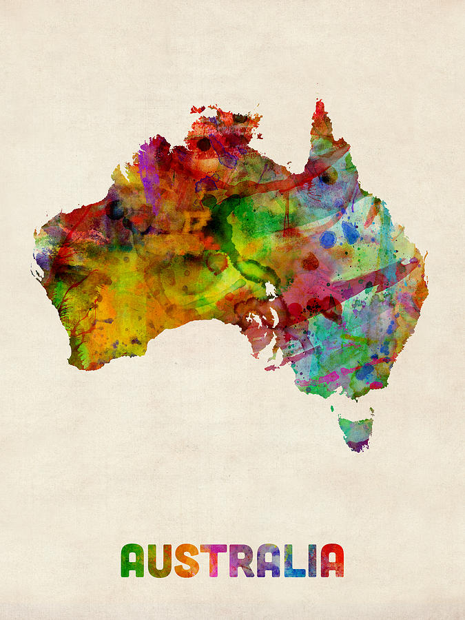 Abstract Digital Art - Australia Watercolor Map by Michael Tompsett
