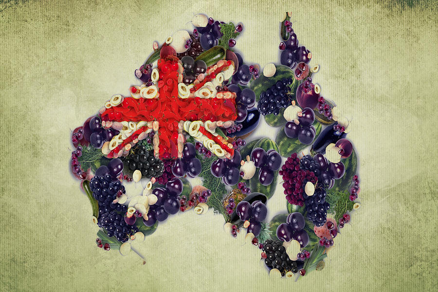 Australian flag map fruits and vegetables Painting by Eti Reid