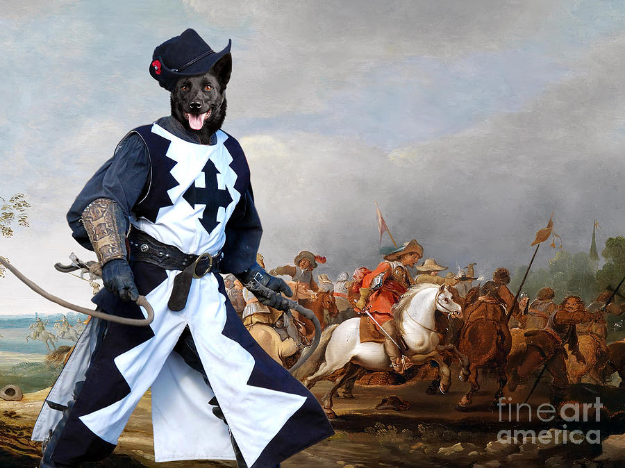 Dog Painting - Australian Kelpie Canvas Print - A cavalry engagement during the Thirty Years War by Sandra Sij