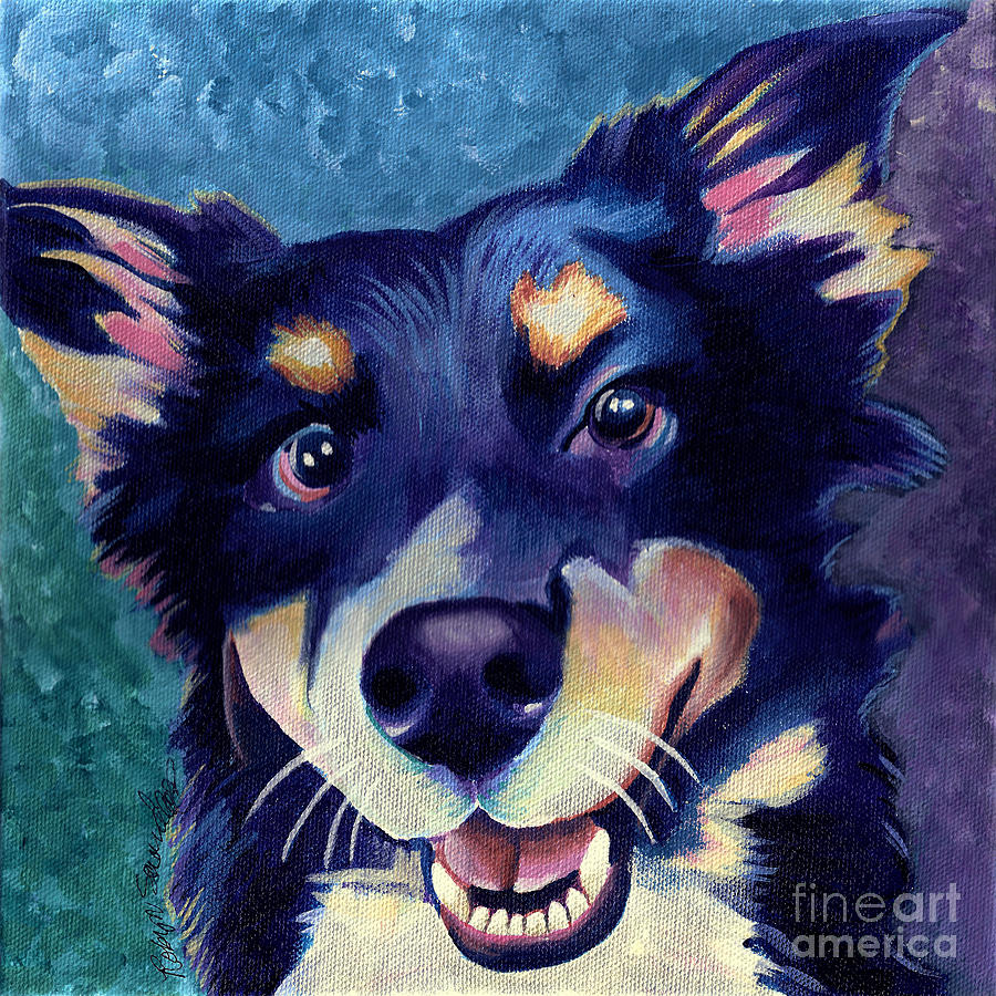 Australian Shepard Dog Portrait Painting by Robyn Saunders