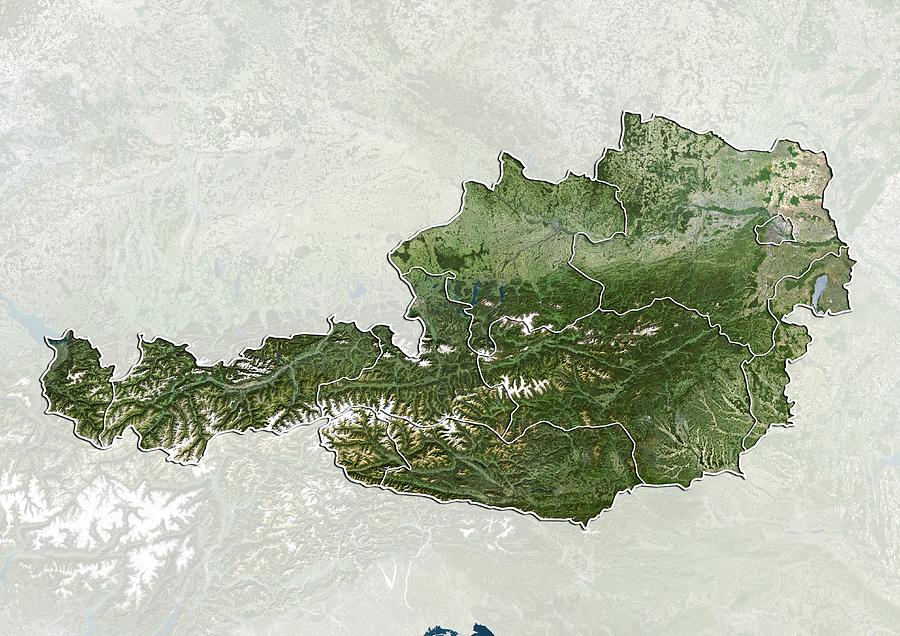Mountain Photograph - Austria, satellite image by Science Photo Library