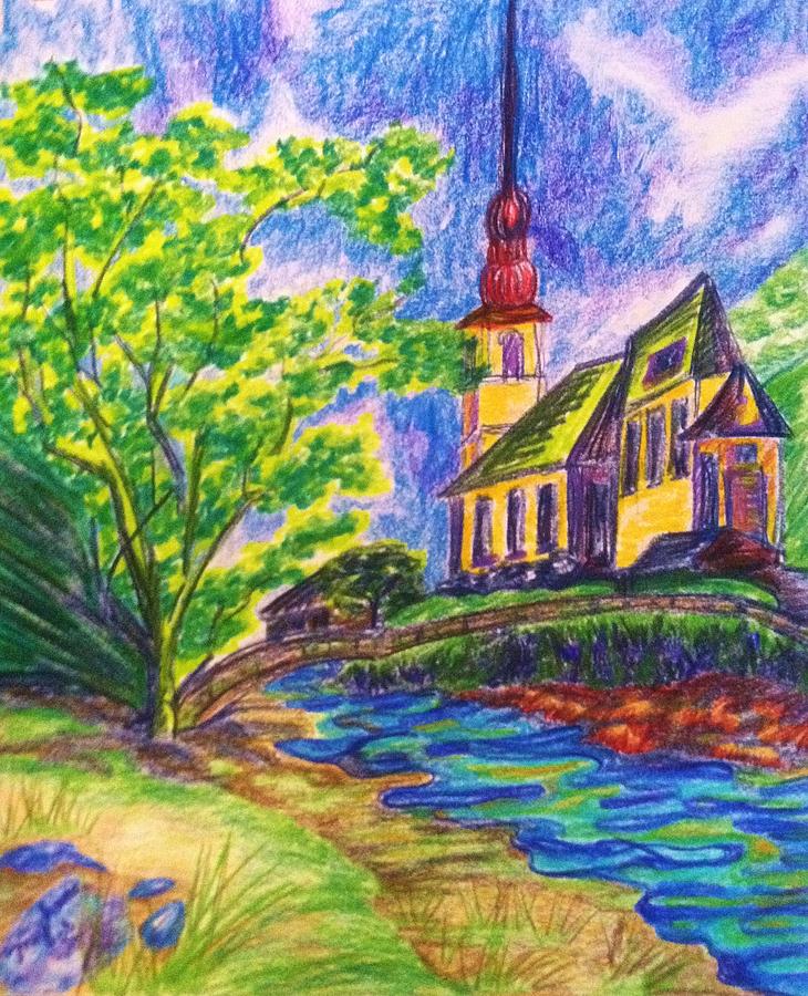 Austrian Church Drawing by Meghan Gallagher