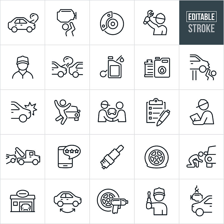 Auto Repair Thin Line Icons - Editable Stroke Drawing by Appleuzr