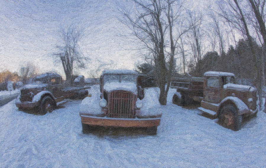 Autocar Trucks In Snow Photograph by Tom Singleton