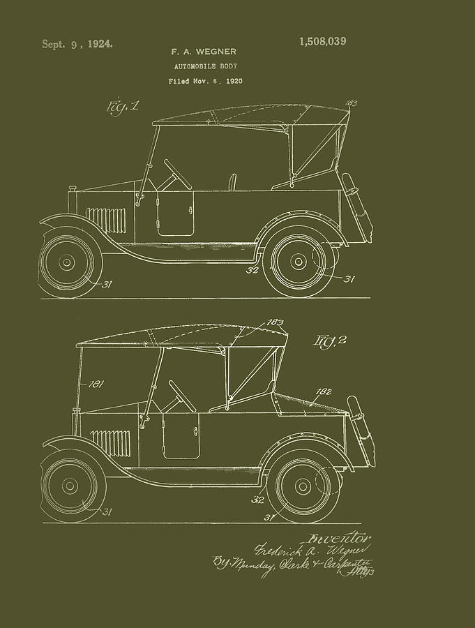 Automobile Body Patent 1924 Drawing By Mountain Dreams - Fine Art America