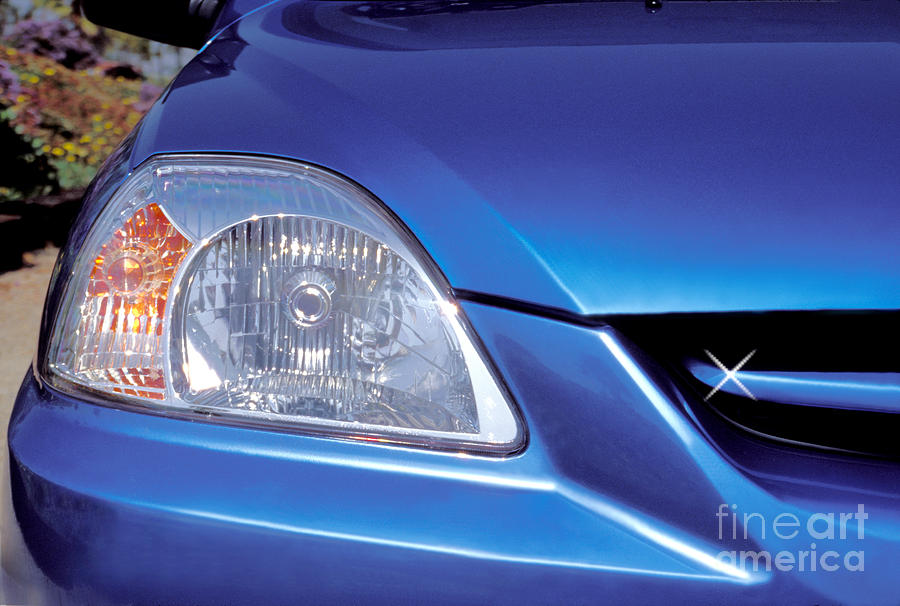 Automobile Head Light Blue Car Photograph by David Zanzinger