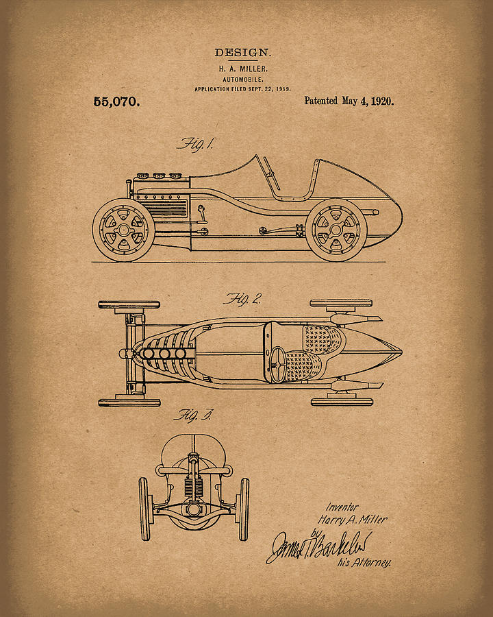 Automobile Miller 1920 Patent Art Brown Drawing by Prior Art Design