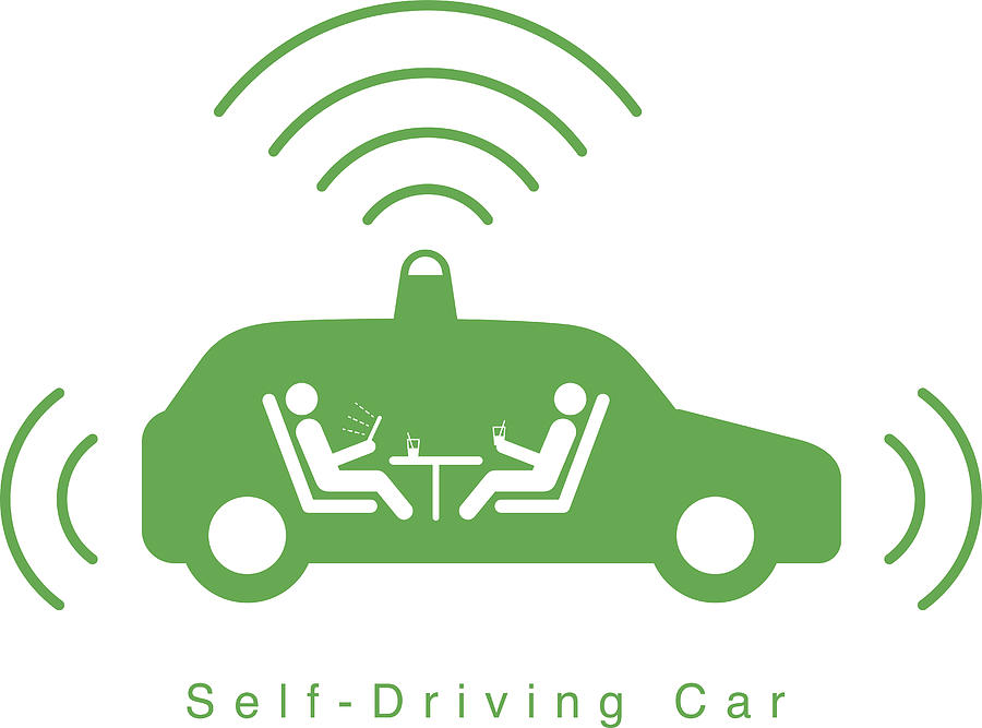 Autonomous self-driving car, side view with radar flat icon Drawing by Hakule