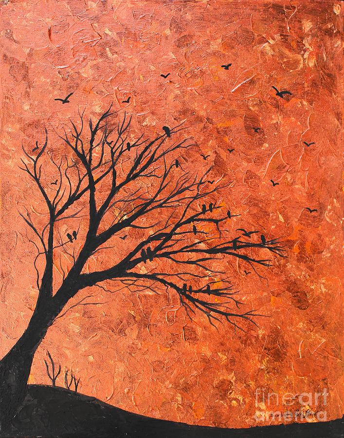 Fall Painting - Autumn Wind and Crow Tree 1 by Barbara A Griffin