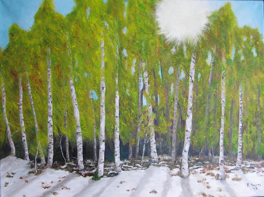 Tree Painting - Autumn Aspens in Snow by Roberta Hayes