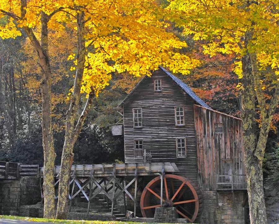 Tree Photograph - Autumn at Glade Creek Gristmill by Beverly Canterbury