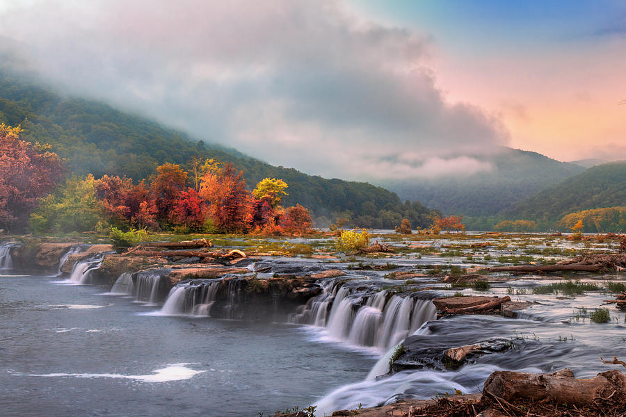 Waterfall Photograph - Autumn at Sandstone Falls by Mary Almond