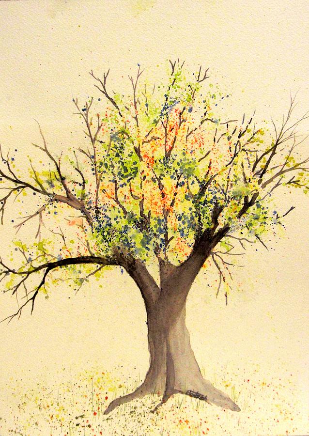 Autumn Backyard Tree Painting by David Bartsch