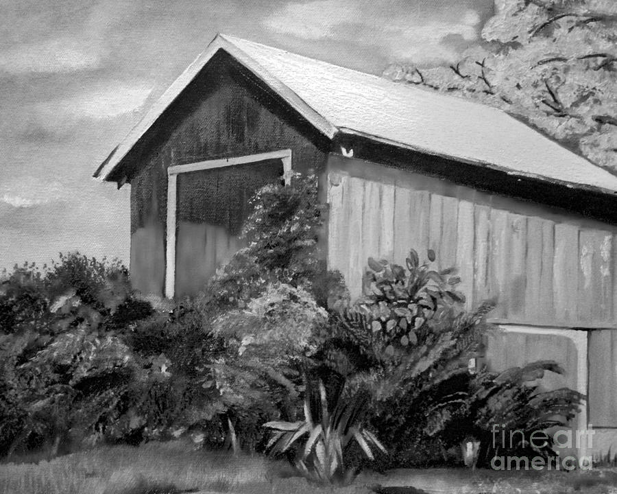 Autumn Barn - Black and White - cropped version Painting by Jan Dappen