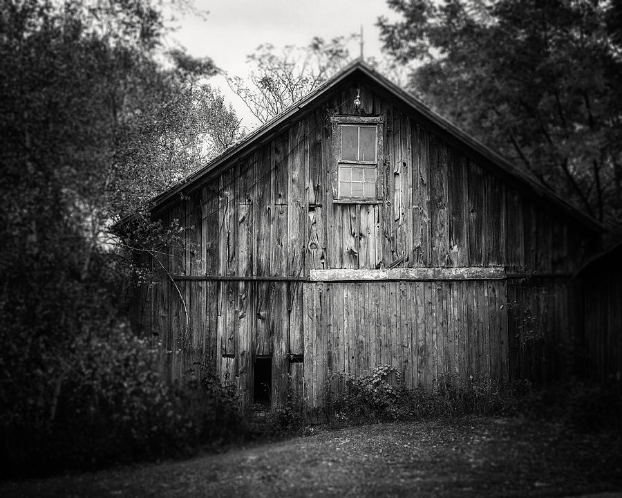 Black And White Photograph - Autumn Barn in Black and White by Lisa R