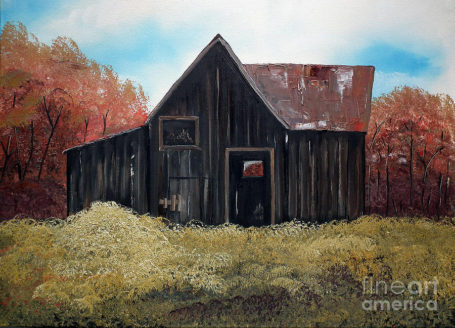 Autumn - Barn -orange Painting by Jan Dappen