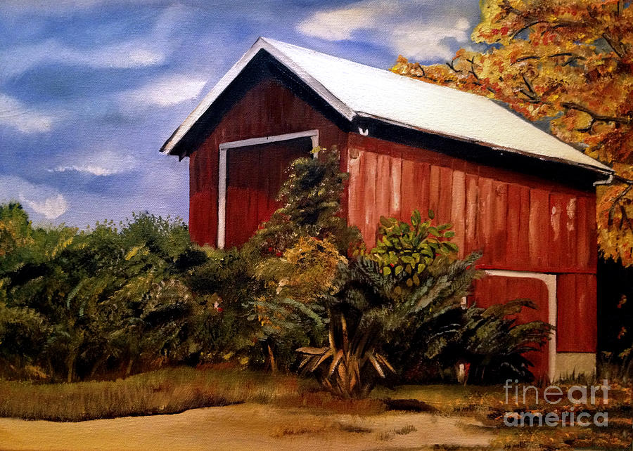 Autumn Barn - Original Painting - Ohio Painting by Jan Dappen