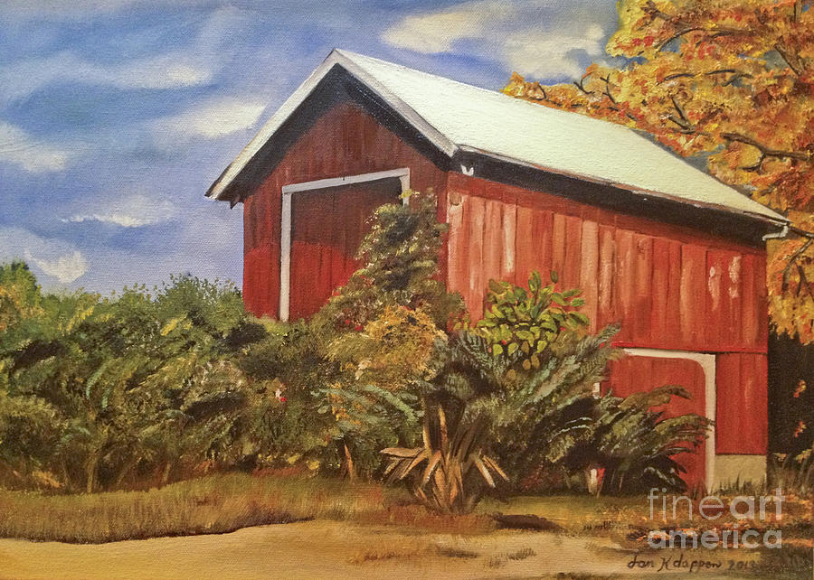 Autumn Barn - Signed by Artist - Ohio Barn Painting by Jan Dappen