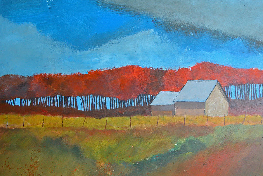 Autumn Barns Painting by Rhodes Rumsey