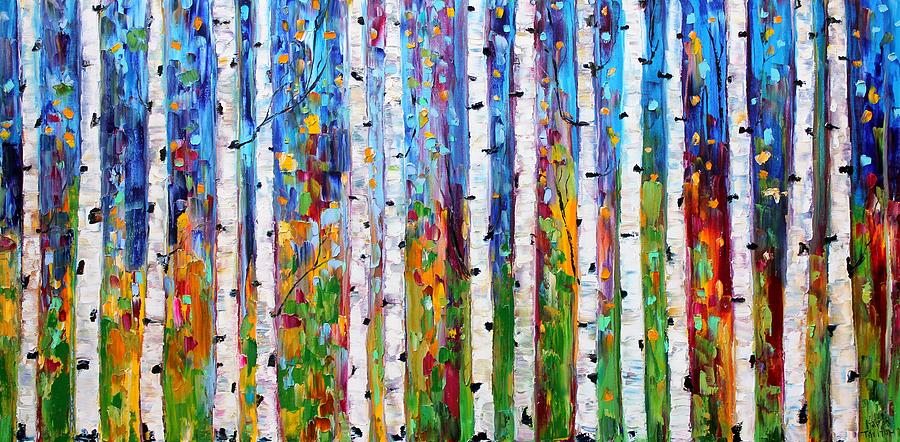 Abstract Painting - Autumn Birch Trees Abstract by Karen Tarlton