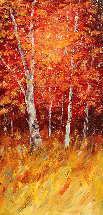 Autumn Birch Wood Painting by Meaghan Troup