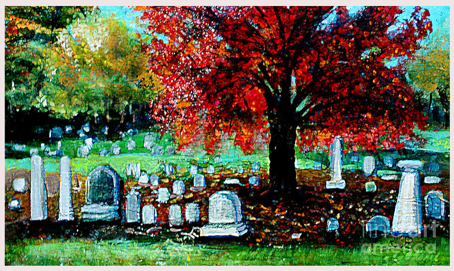 Autumn Blaze in the Cemetary Painting by Rita Brown