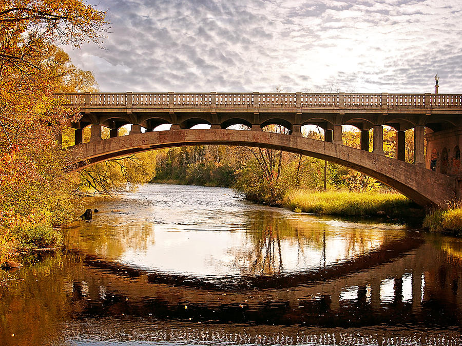 Autumn Bridge Landscape Photograph by Gwen Gibson