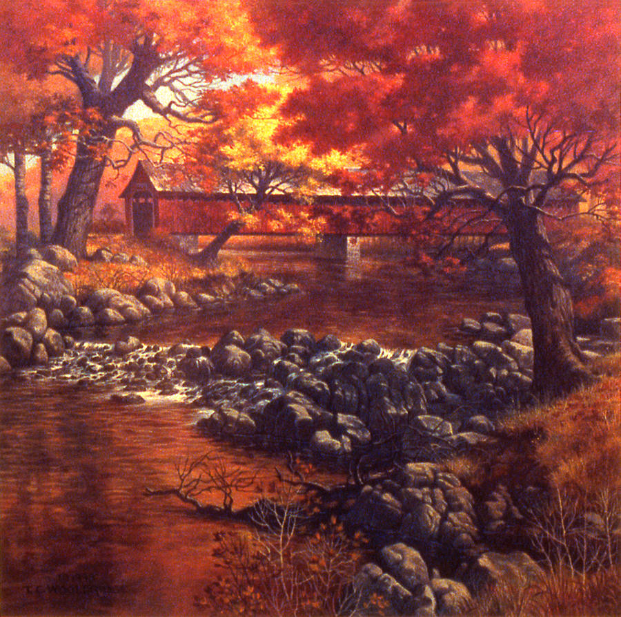 Autumn Bridge Painting by Tom Wooldridge