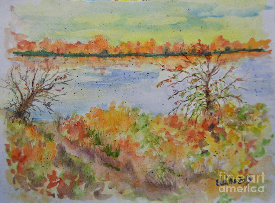 Autumn by the lake Painting by Elaine Berger