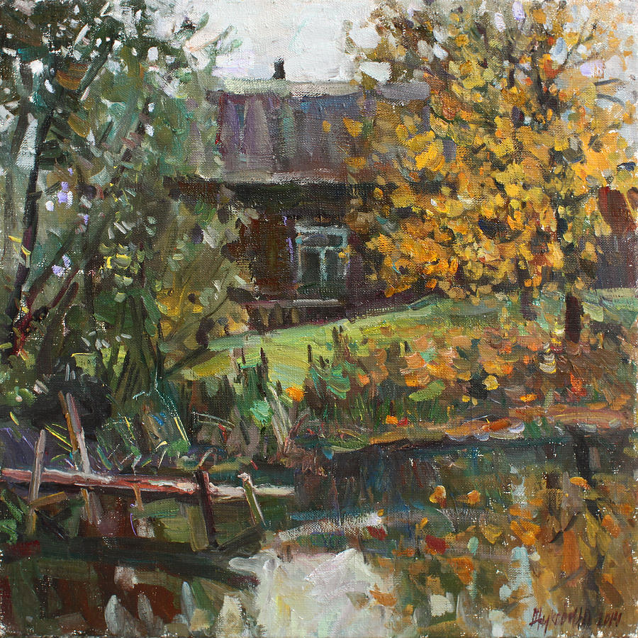 Landscape Painting - Autumn by the pond by Juliya Zhukova