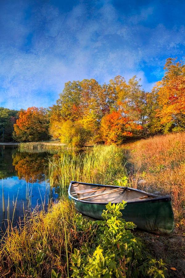 Boat Photograph - Autumn Canoe by Debra and Dave Vanderlaan