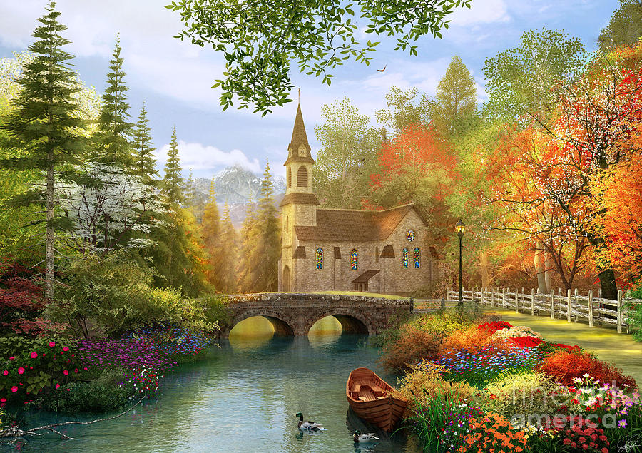 Tree Digital Art - Autumn Church by MGL Meiklejohn Graphics Licensing