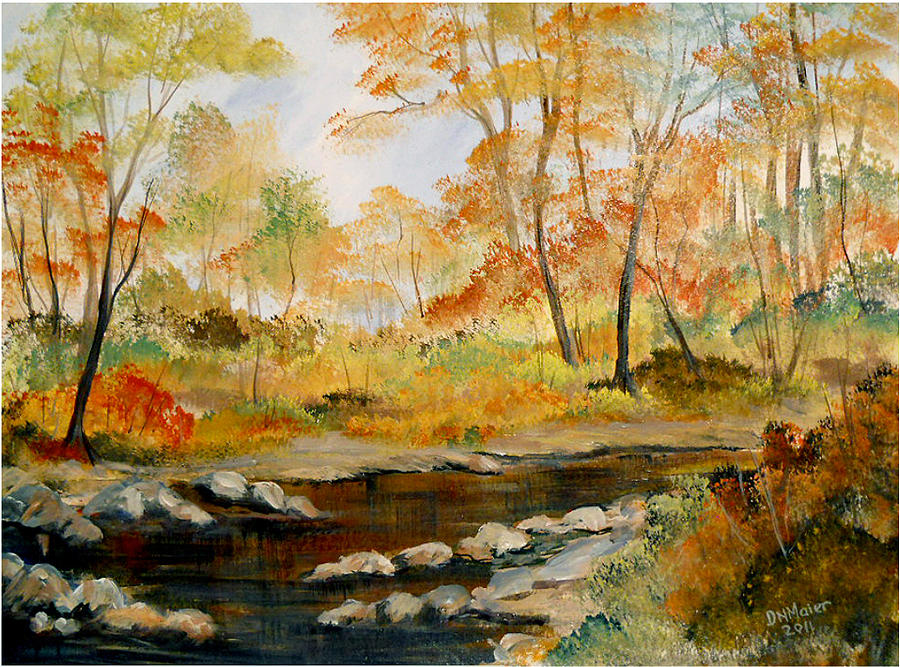 Autumn Colors by the River Painting by Dorothy Maier
