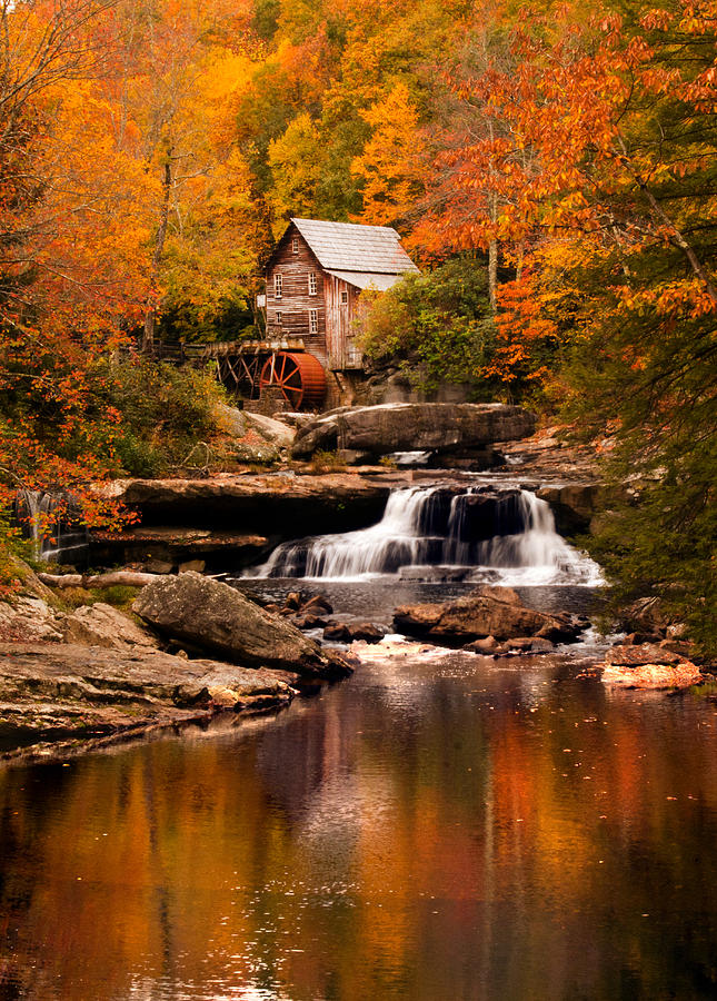 Waterfall Photograph - Autumn copper tone Glade Creek Mill by Randall Branham