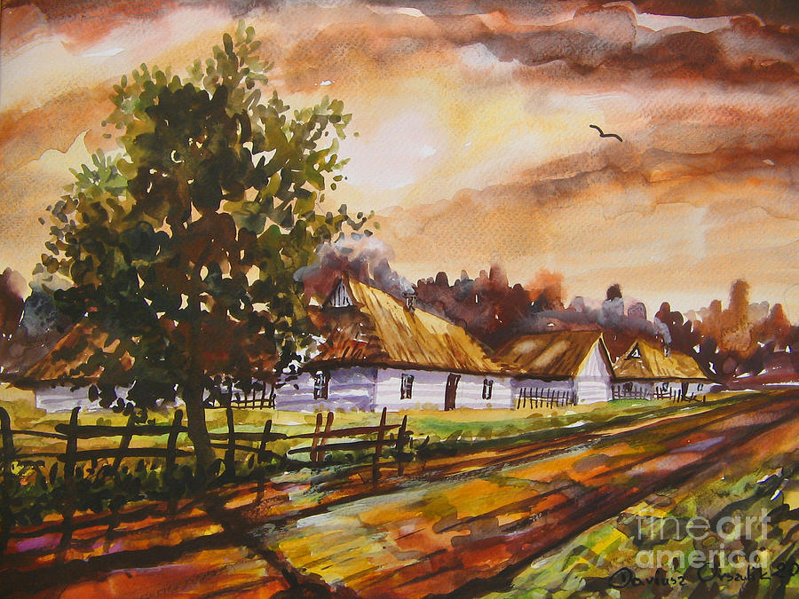 Autumn Cottages Painting by Dariusz Orszulik