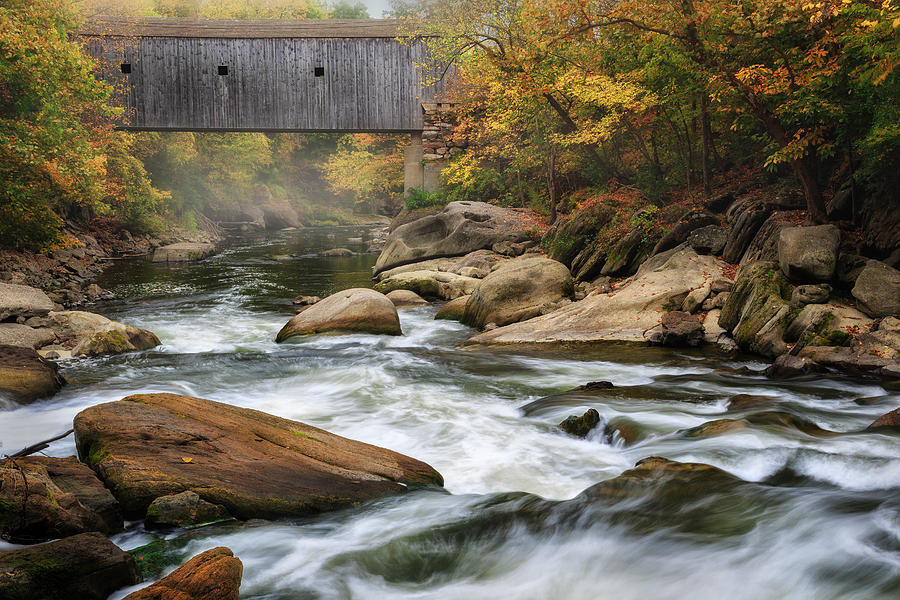 Autumn In New England Photograph - Autumn Covered Bridge by Bill Wakeley
