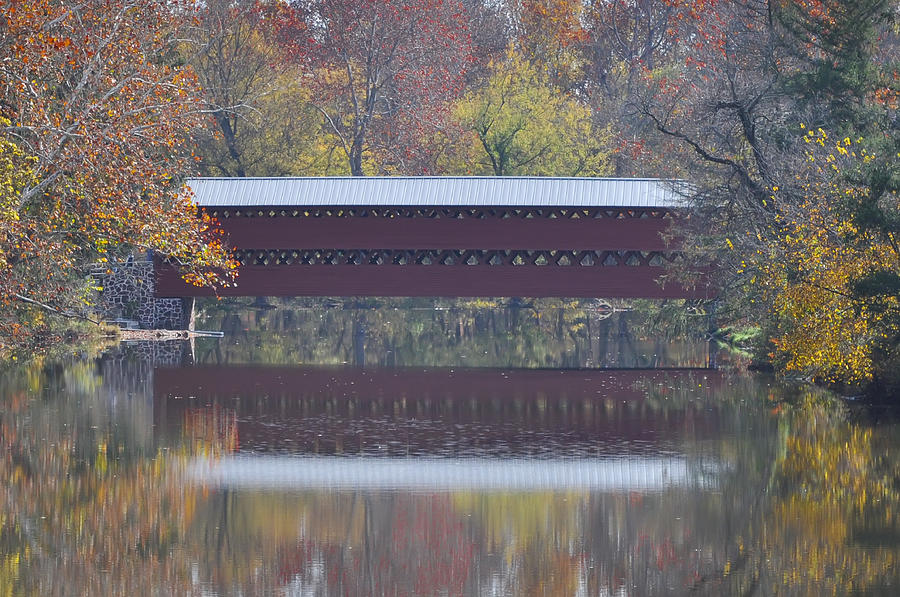 Autumn Crossing - Sachs Covered Bridge Gettysburg Photograph by Bill Cannon