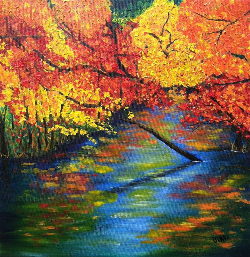 Autumn Crossing the River Painting by Vikki Angel
