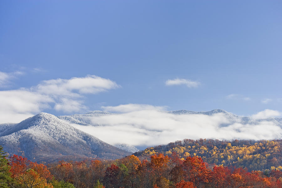 Autumn day with snowfall on the mountains Photograph by Wbritten