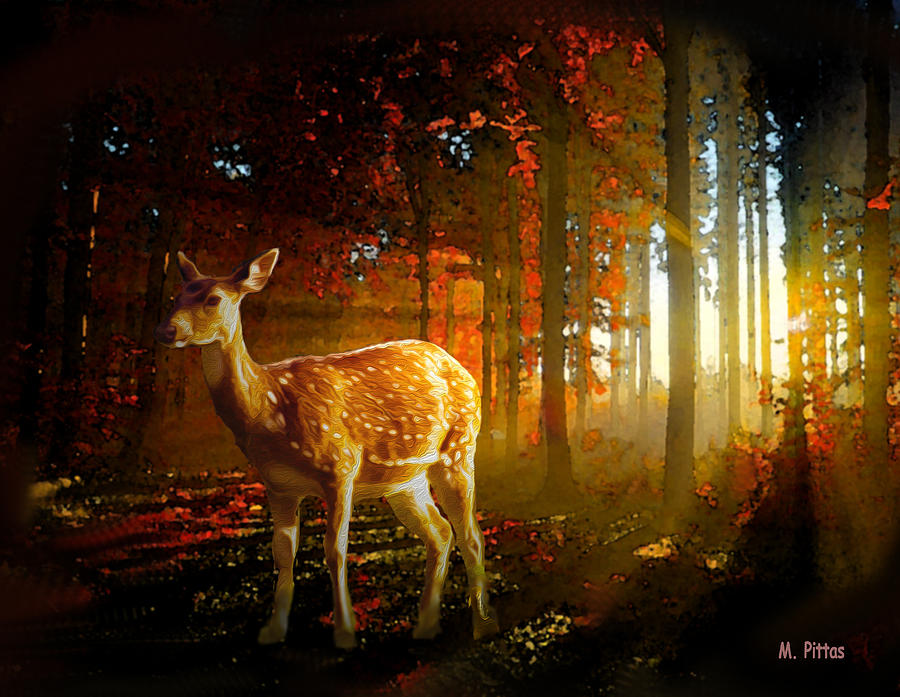 Autumn Deer-card Digital Art by Michael Pittas