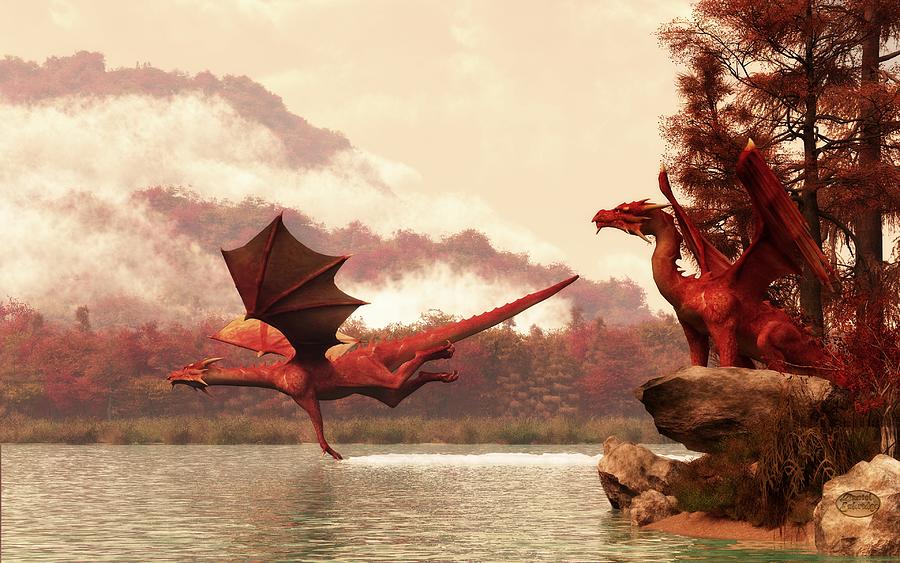 Dragon Digital Art - Autumn Dragons by Daniel Eskridge