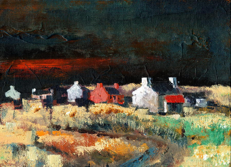 Cottage Painting - Autumn Dusk by Val Byrne