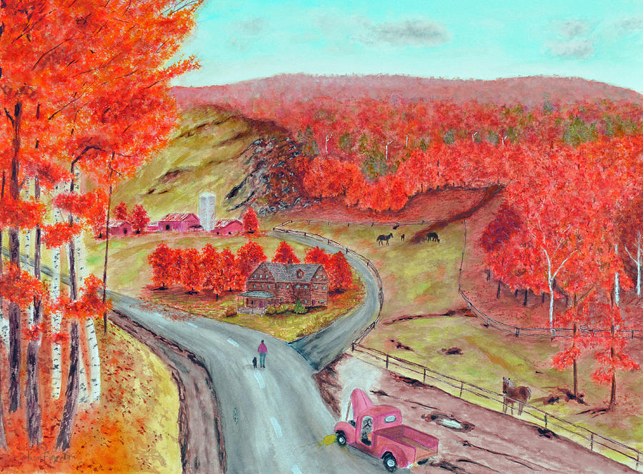 Autumn farm red Painting by Ken Figurski