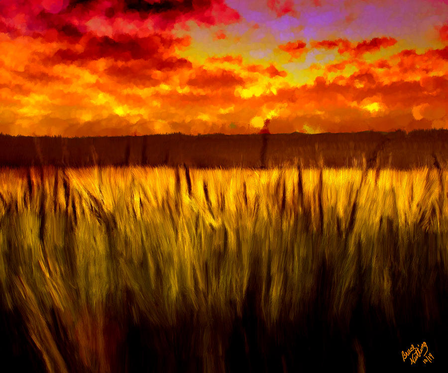 Sunset Painting - Autumn Field at Sunset by Bruce Nutting