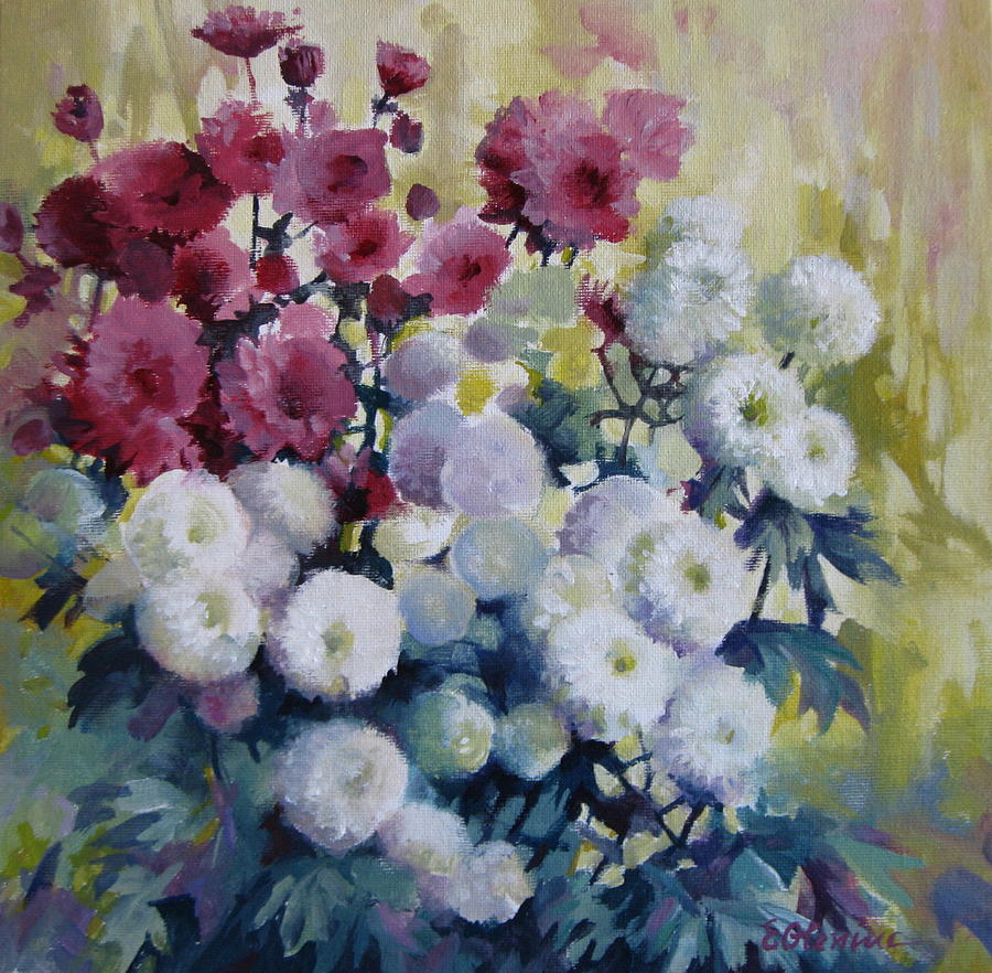 Autumn flowers -Chrysanthemums Painting by Elena Oleniuc