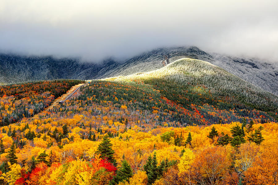Autumn foliage and snow on the slopes of Mount Washington Photograph by DenisTangneyJr