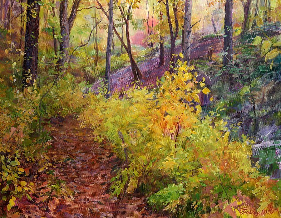 Fall Painting - Autumn forest by Galina Gladkaya