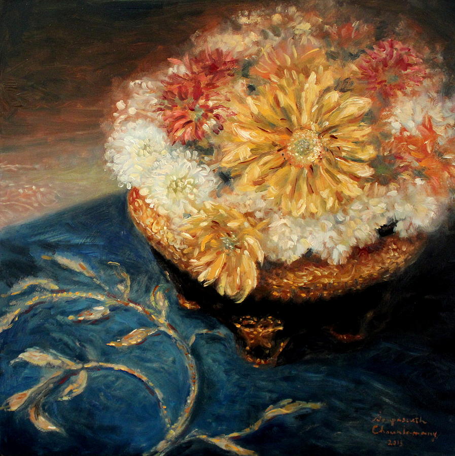 Autumn Fowers Painting by Sompaseuth Chounlamany